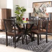 Baxton Studio Wanda-Dark BrownWalnut-5PC Dining Set Baxton Studio Wanda Modern and Contemporary Transitional Two-Tone Dark Brown and Walnut Brown Finished Wood